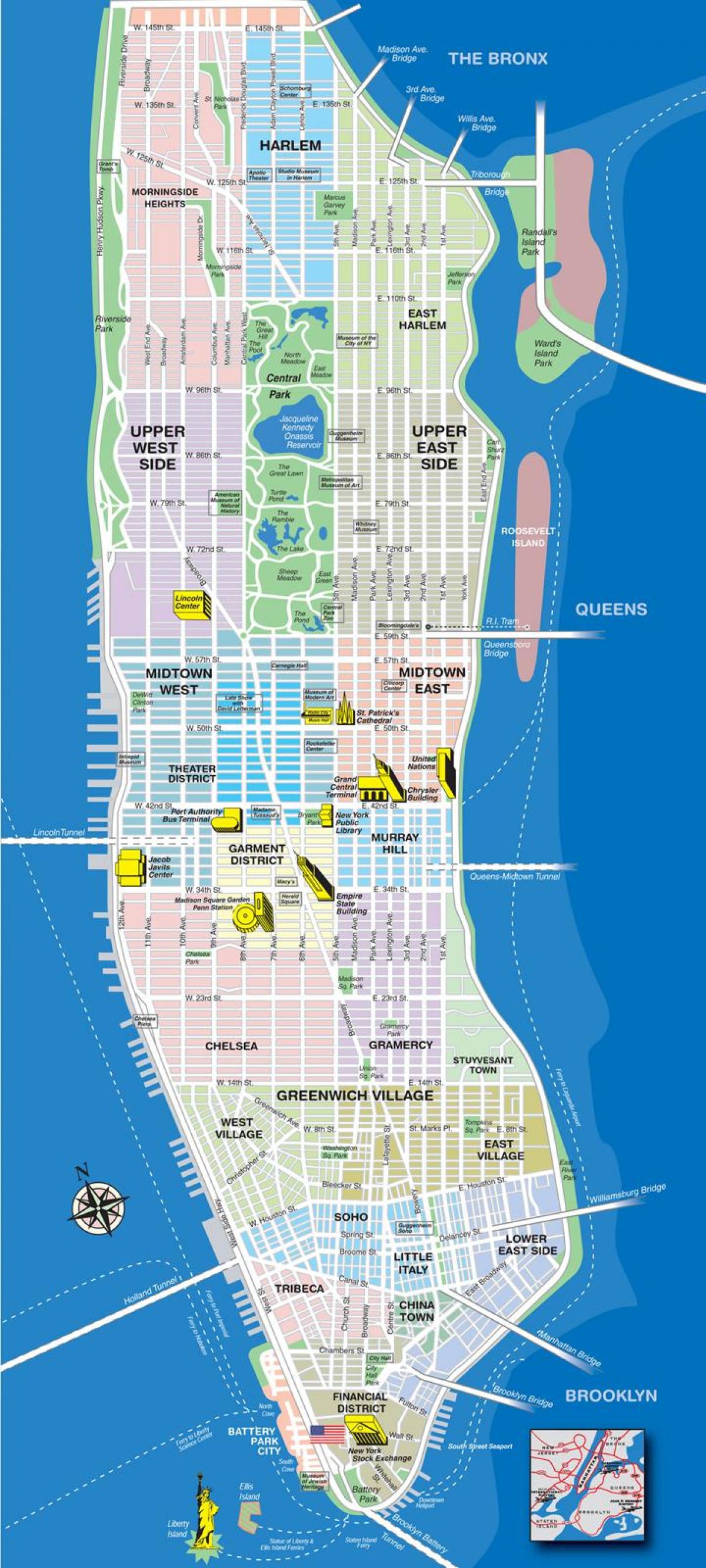mapa de avenidas em Manhattan