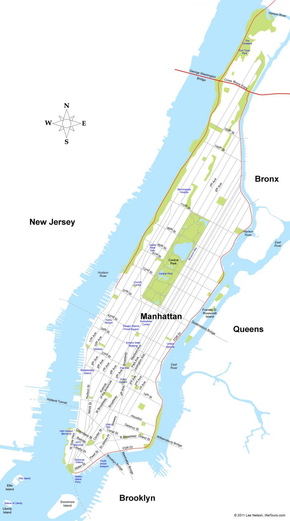 mapa da ilha de Manhattan, Nova York