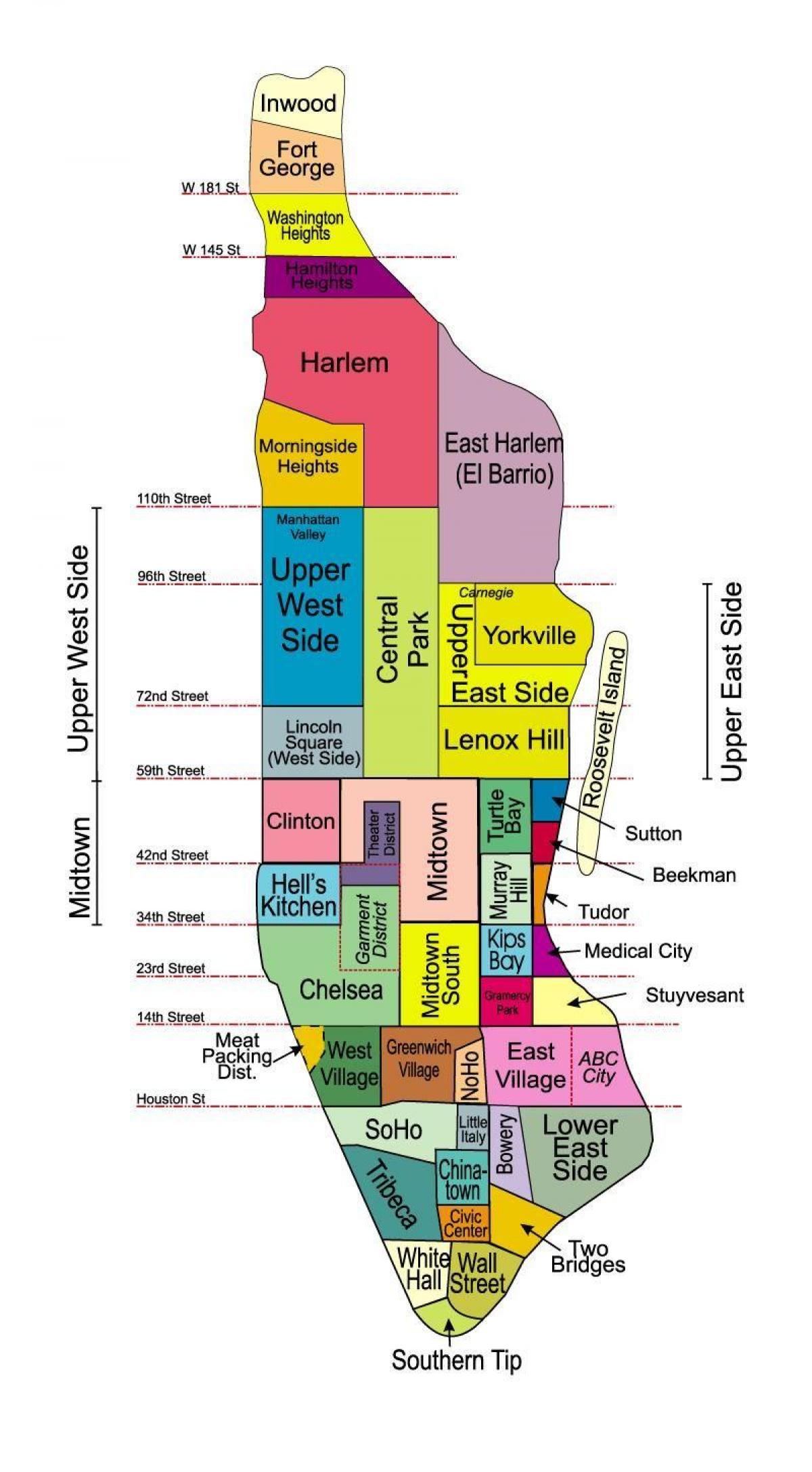 mapa de bairros de Manhattan