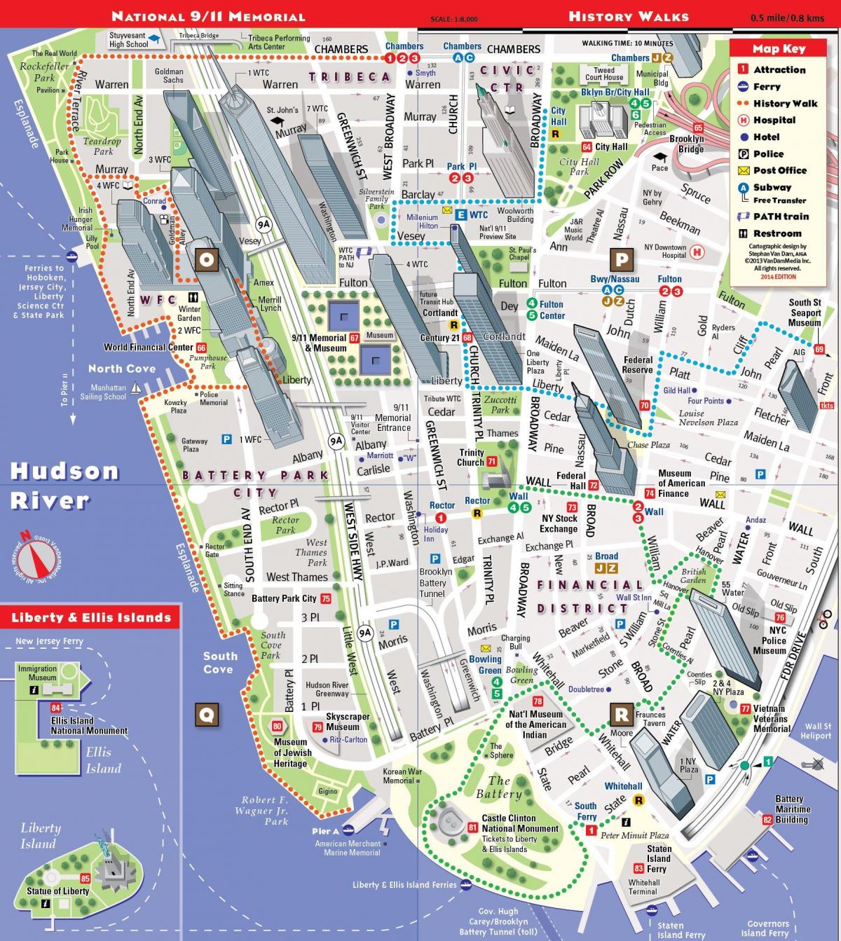 baixa de Manhattan, mapa turístico