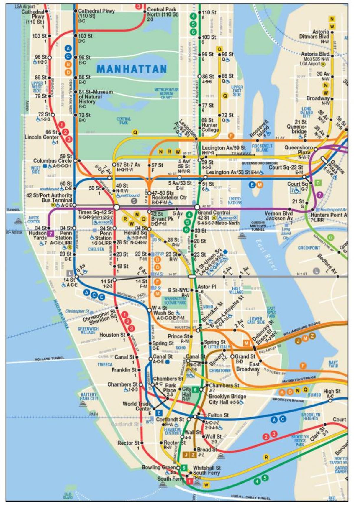 mapa da baixa de Manhattan de metrô