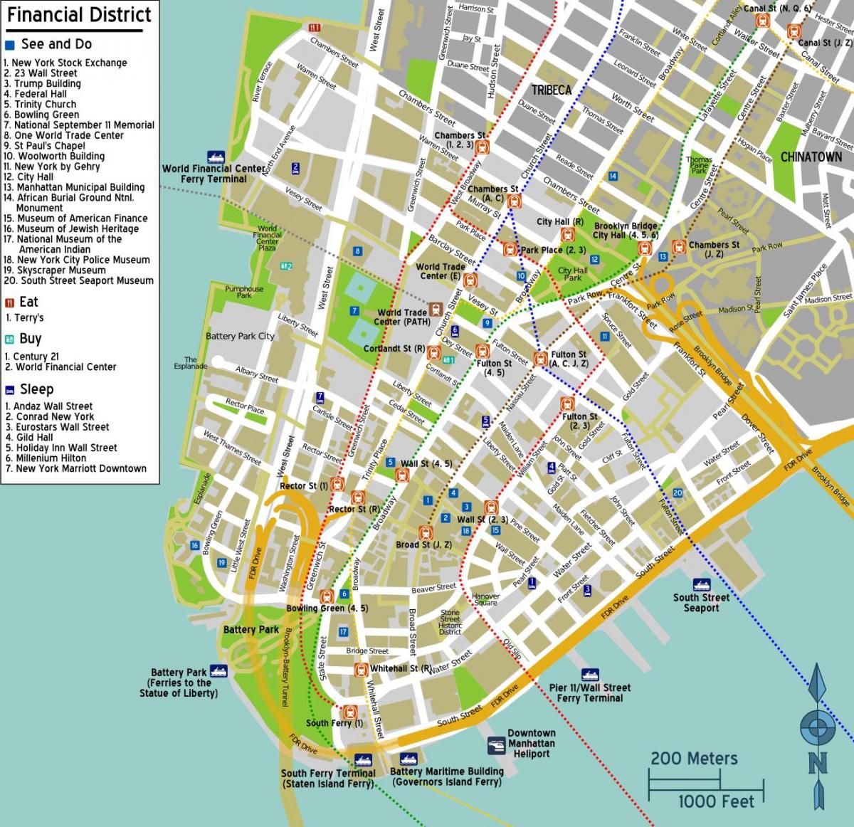 mapa do centro de Manhattan, ny