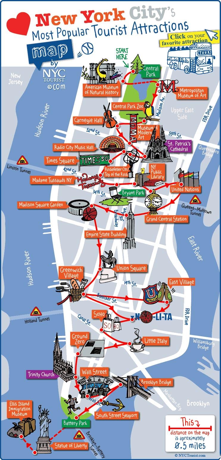 mapa de Manhattan em Nova York atrações
