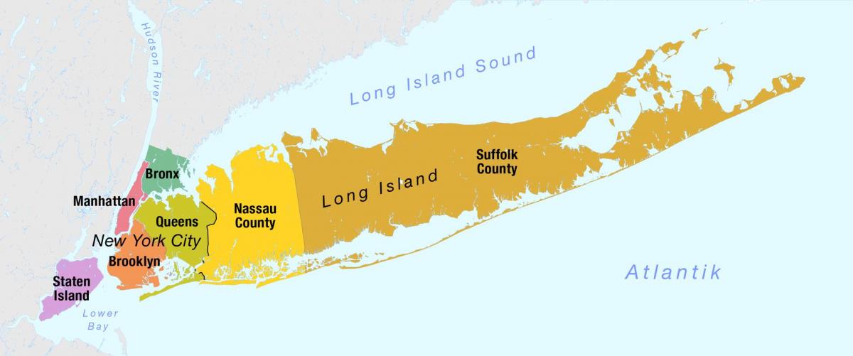 mapa de Nova York, em Manhattan, e de long island