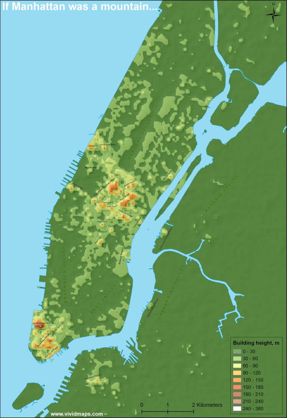 mapa de elevação de Manhattan