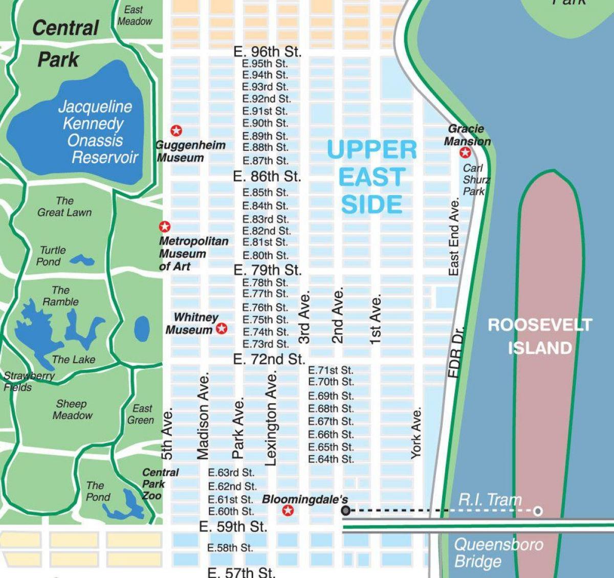 mapa do upper east side de Manhattan