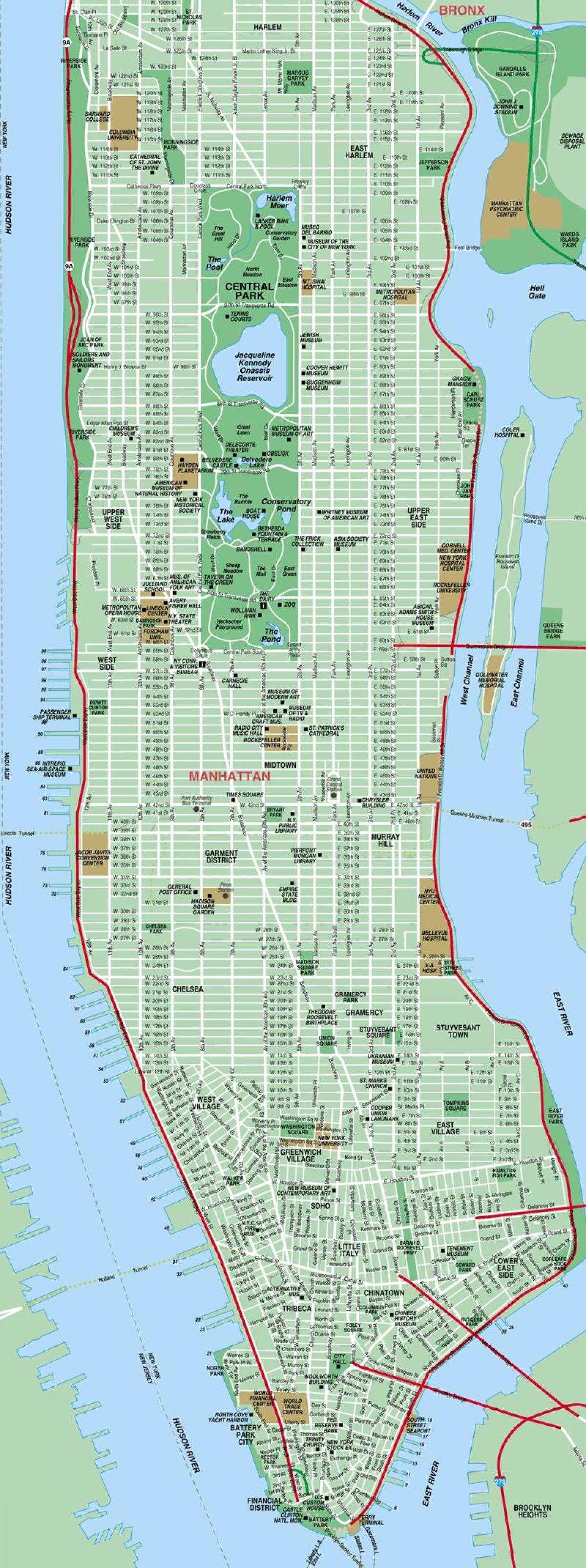 mapa detalhado de Manhattan