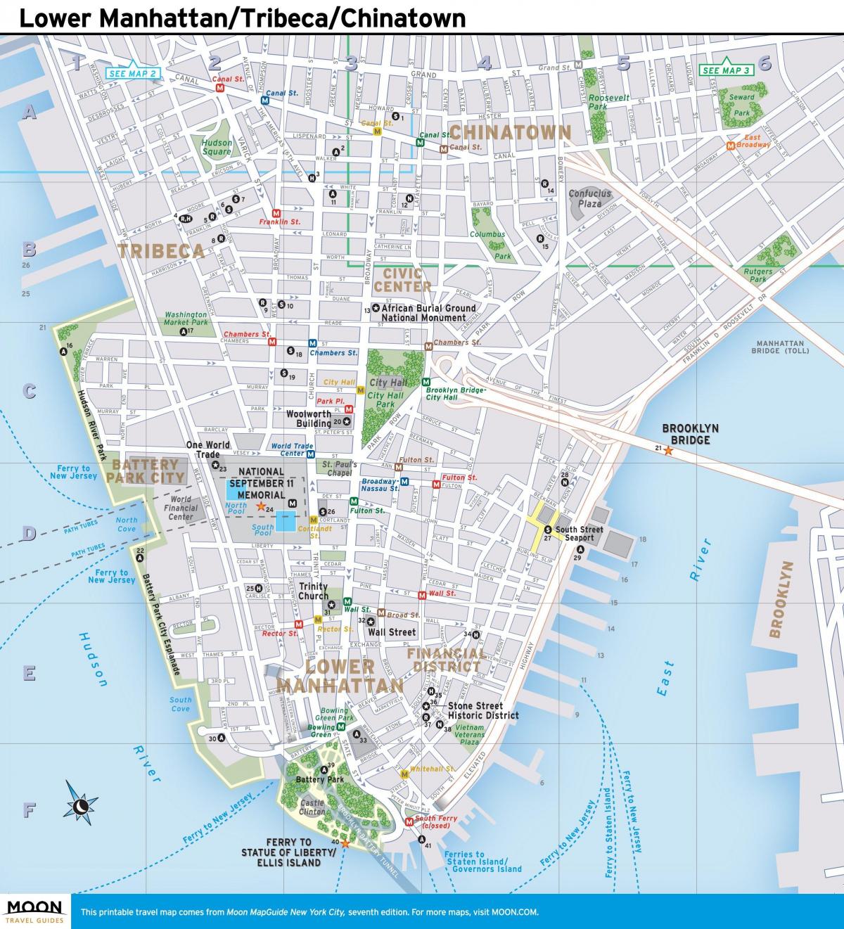 mapa da baixa de Manhattan, ny