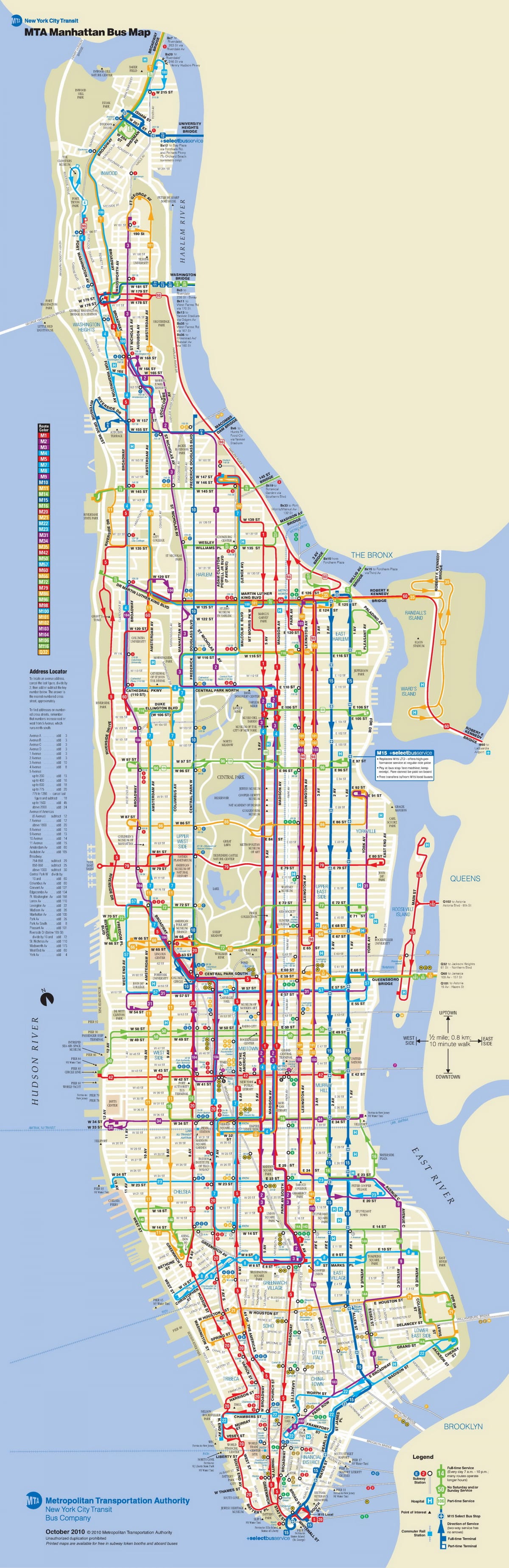 Manhattan mapa de ônibus, com paradas
