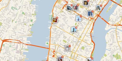 Mapa de Manhattan, mostrando atrações turísticas