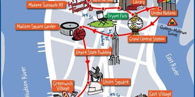 Mapa de Manhattan em Nova York atrações