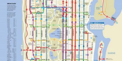 Manhattan mapa de ônibus, com paradas